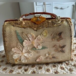 Vintage Tropic Miami 1960’s Flower Shells Rattan Bag